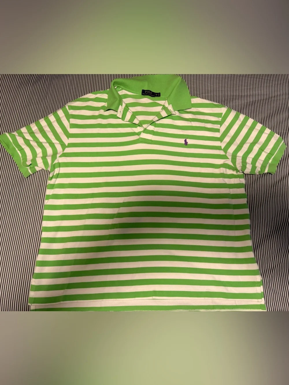 Ralph Lauren Men’s Green & White Striped Polo Shirt